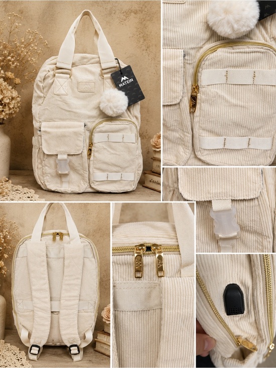 Handbags - 15.6” Laptop Backpack Beige Corduroy TSA Travel School Work Bookb